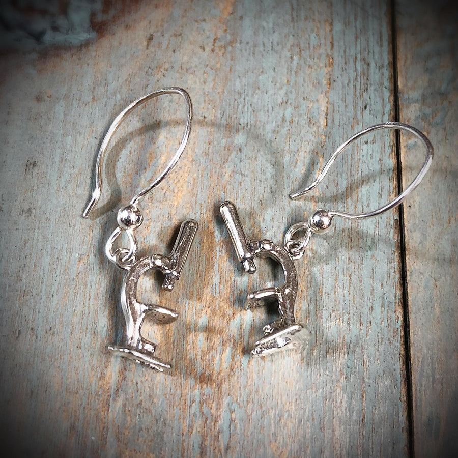 Artisan Sterling Silver Little Microscope Earrings, Awesome for Science Teachers, Biology Professors, Doctors, Laboratory Cute & Comfortable