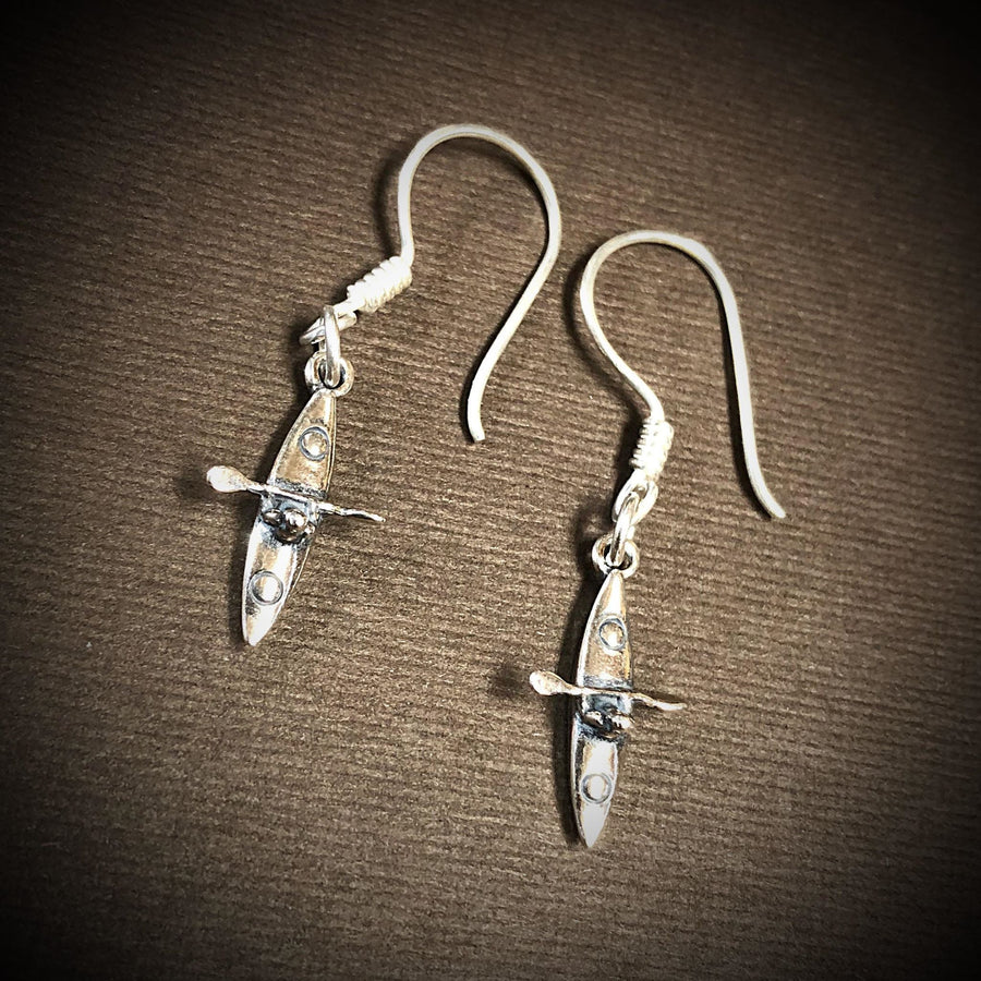 Artisan Sterling Silver Little Kayak Earrings, outdoor sports, paddle, water, hiking gift, wilderness gift, camping gift, lake, river, ocean