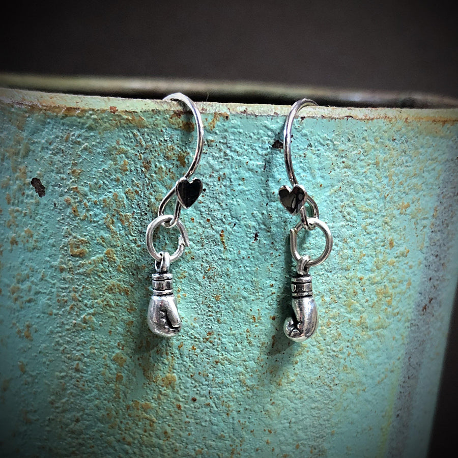 Artisan Sterling Silver Little Boxing Glove Earrings, Minimalist but pack a punch, Be Strong, Girl Power, Fight Like a Girl, Standing Strong