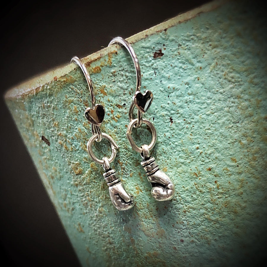 Artisan Sterling Silver Little Boxing Glove Earrings, Minimalist but pack a punch, Be Strong, Girl Power, Fight Like a Girl, Standing Strong