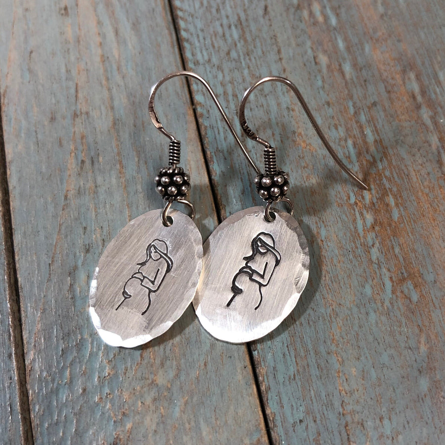 Artisan Sterling Silver Pregnant Mama Earrings, Pregnancy Earrings, Doula Earrings, Midwife Earrings, Blessingway Earrings, Baby Love