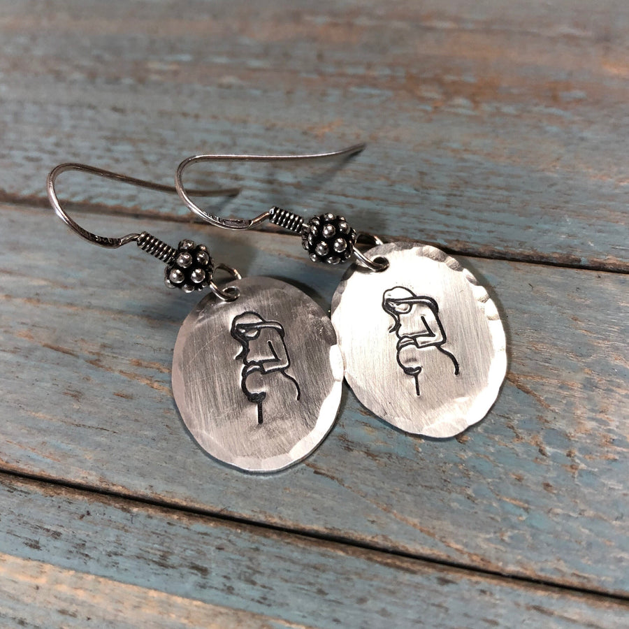 Artisan Sterling Silver Pregnant Mama Earrings, Pregnancy Earrings, Doula Earrings, Midwife Earrings, Blessingway Earrings, Baby Love