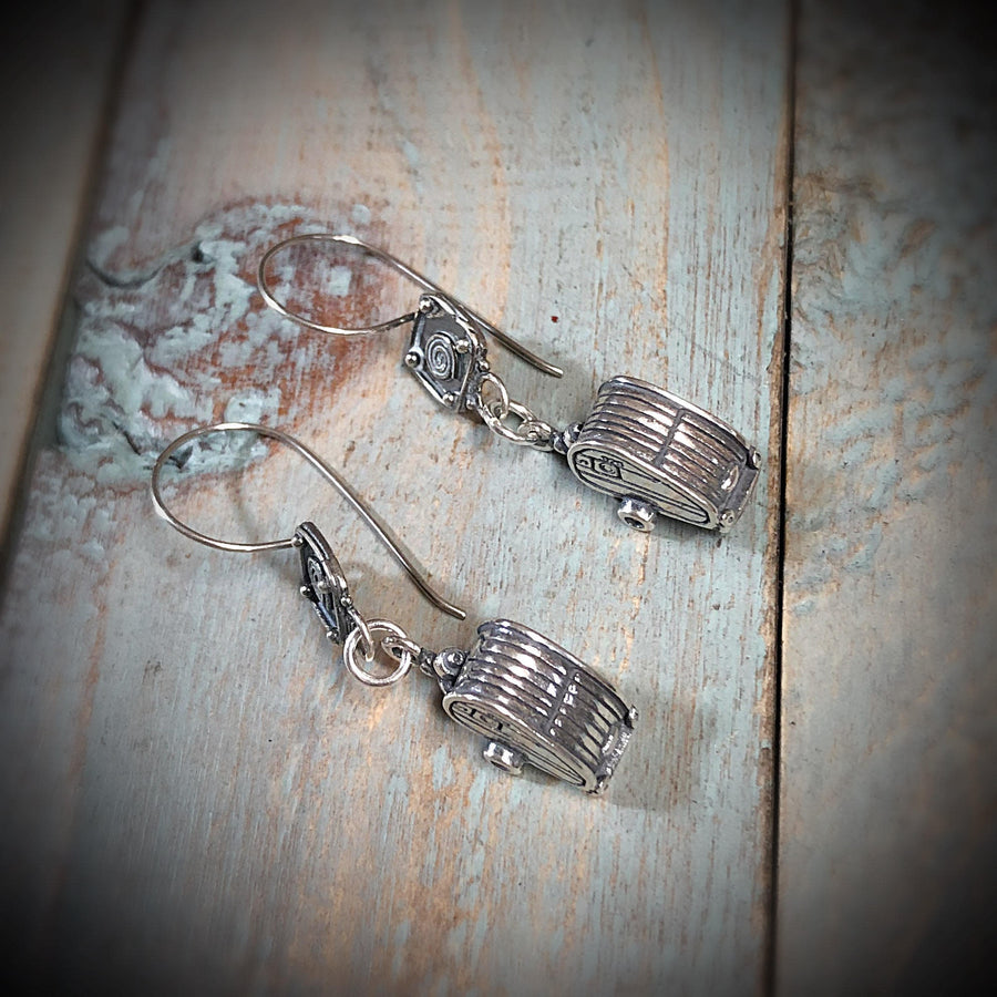 Artisan Sterling Silver Little Trailer or Camper Earrings, RV, Glamping, Charms, Rustic, Hiking, Mountains, Camping, Earrings, Vacation