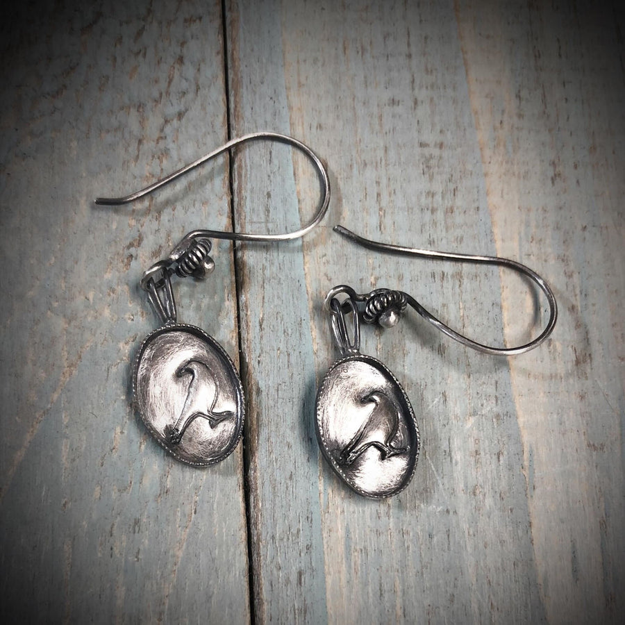 Artisan Sterling Silver Little Framed Crow Earrings, Raven, Edgar Allen Poe, Antiqued Bali Style Ear Wires, Lightweight, Comfortable, OOAK