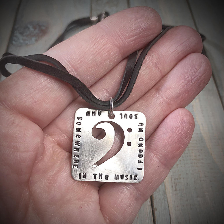 Artisan Sterling Bass Clef Music in Your Soul Pendant Necklace, Unique, Chessmaster, Can Be Personalized, Deerskin Double Strand Necklace