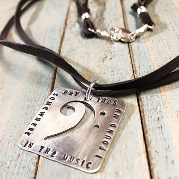 Artisan Sterling Bass Clef Music in Your Soul Pendant Necklace, Unique, Chessmaster, Can Be Personalized, Deerskin Double Strand Necklace