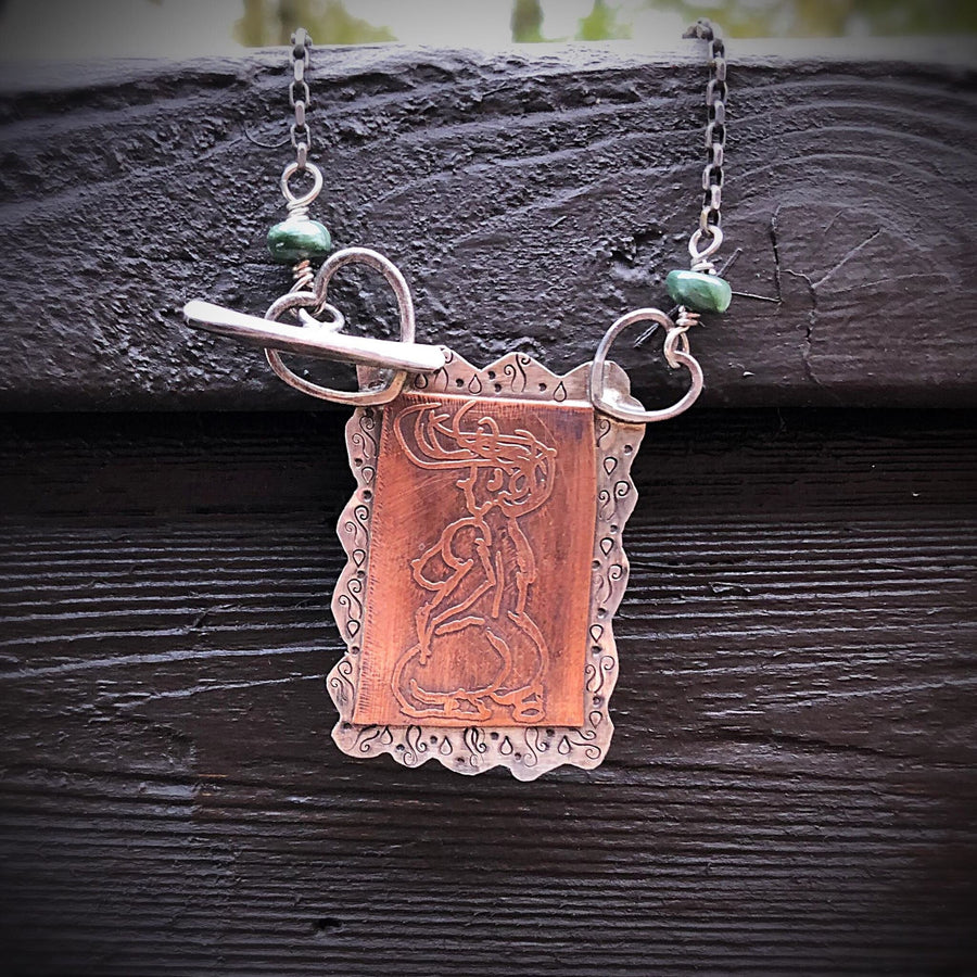 Artisan Sterling Silver and Etched Copper Woman Pendant, Pinup, Curvy, Thick, Girl, Naked, Posed, Pop CultureLover, Metalsmith Mixed Metal