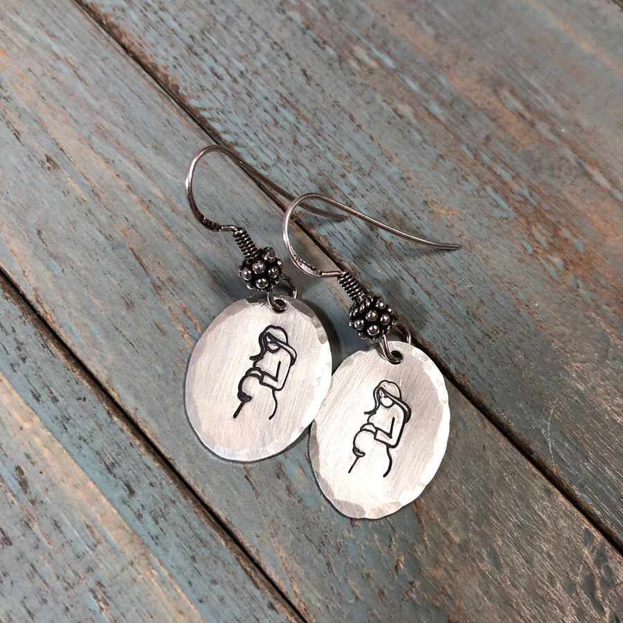 Artisan Sterling Silver Pregnant Mama Earrings, Pregnancy Earrings, Doula Earrings, Midwife Earrings, Blessingway Earrings, Baby Love