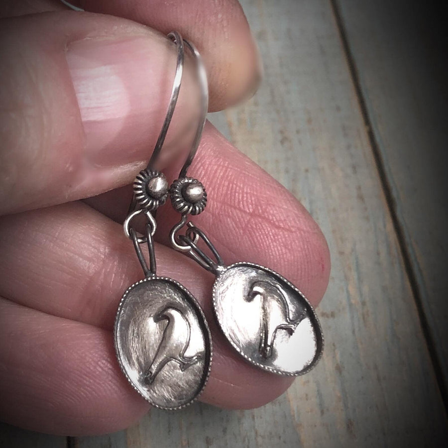 Artisan Sterling Silver Little Framed Crow Earrings, Raven, Edgar Allen Poe, Antiqued Bali Style Ear Wires, Lightweight, Comfortable, OOAK