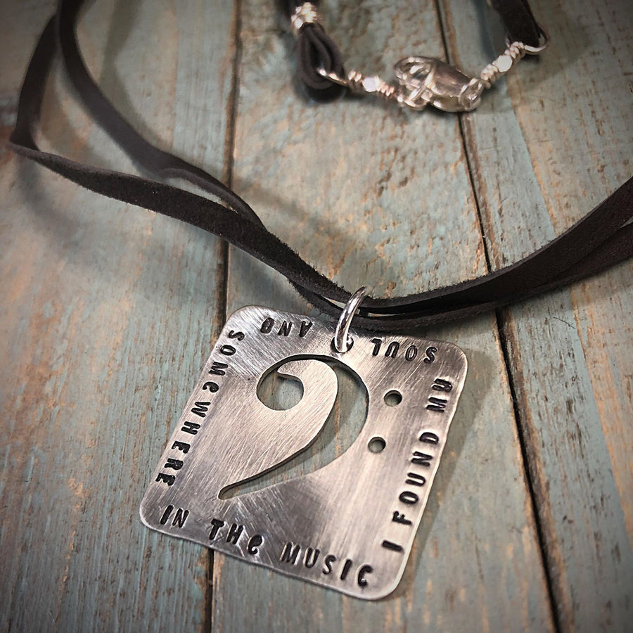 Artisan Sterling Bass Clef Music in Your Soul Pendant Necklace, Unique, Chessmaster, Can Be Personalized, Deerskin Double Strand Necklace