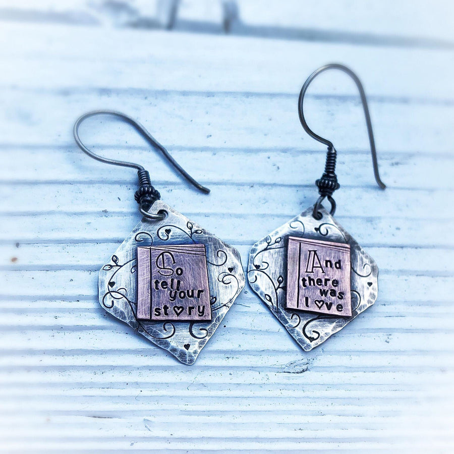 Artisan Sterling Silver and Copper Gorgeous Book Earrings for Readers Book Nerds Writers Unique Gift Scholars Statement One of a Kind