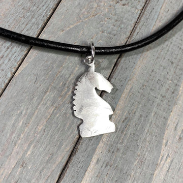 Artisan Sterling Silver Knight Chess Piece Cutout Pendant Necklace, Unique, Chessmaster, Can Be Personalized, Choice of Leather or Chain