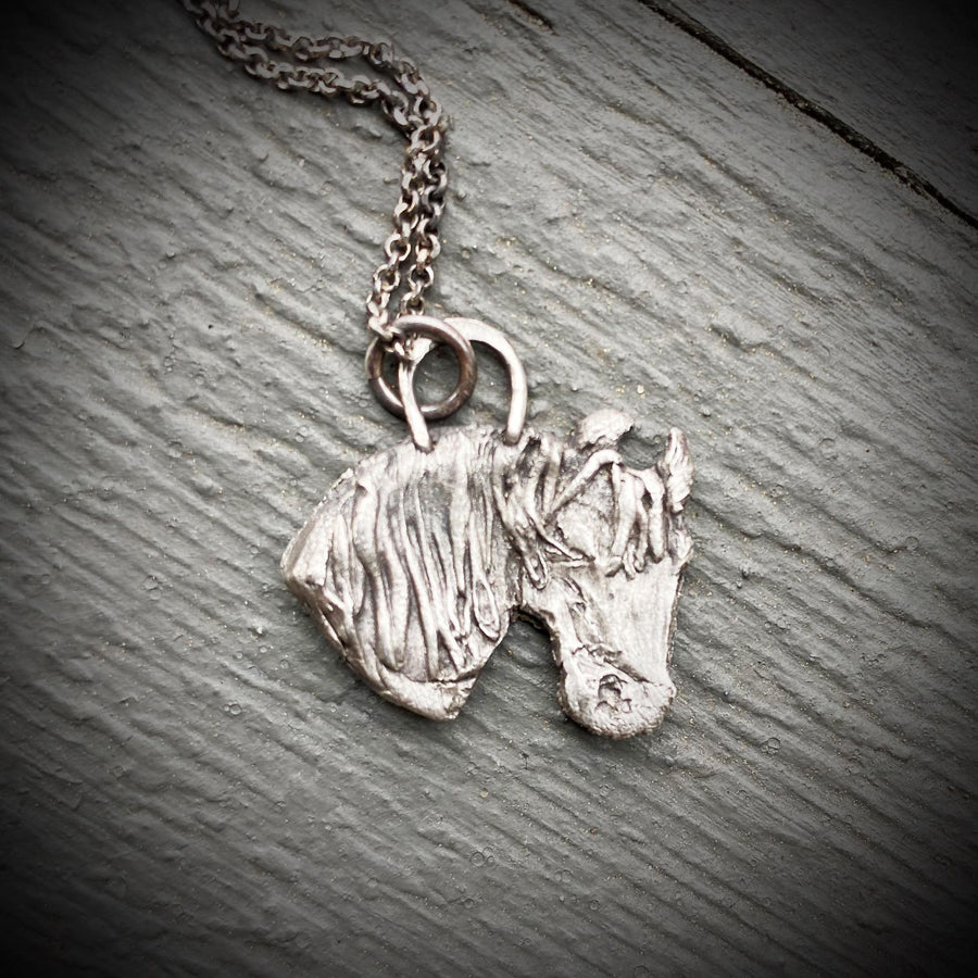 Solid Fine Silver Horse Head Pendant, Wild Horse, hand carved, Metal Clay, PMC, Unique OOAK, Customizable Necklace, Recycled Silver