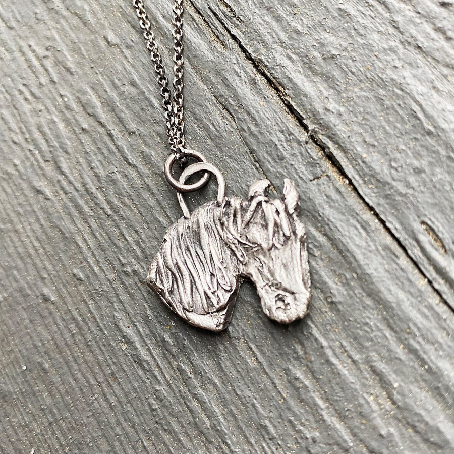 Solid Fine Silver Horse Head Pendant, Wild Horse, hand carved, Metal Clay, PMC, Unique OOAK, Customizable Necklace, Recycled Silver