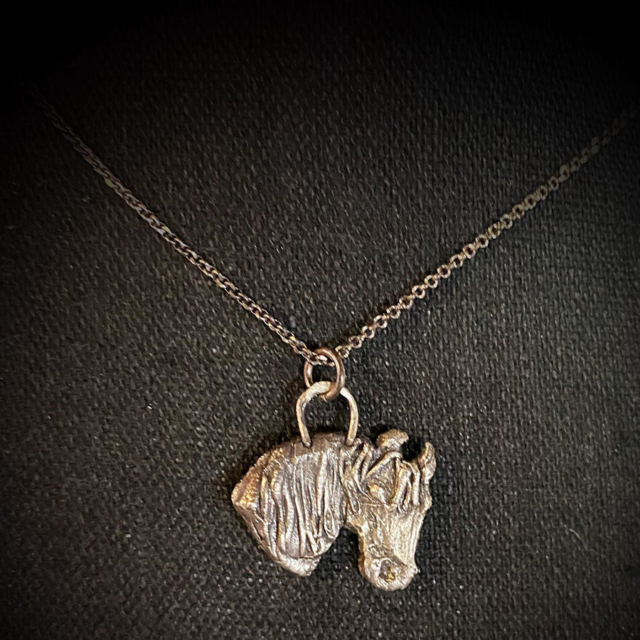 Solid Fine Silver Horse Head Pendant, Wild Horse, hand carved, Metal Clay, PMC, Unique OOAK, Customizable Necklace, Recycled Silver