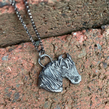 Solid Fine Silver Horse Head Pendant, Wild Horse, hand carved, Metal Clay, PMC, Unique OOAK, Customizable Necklace, Recycled Silver