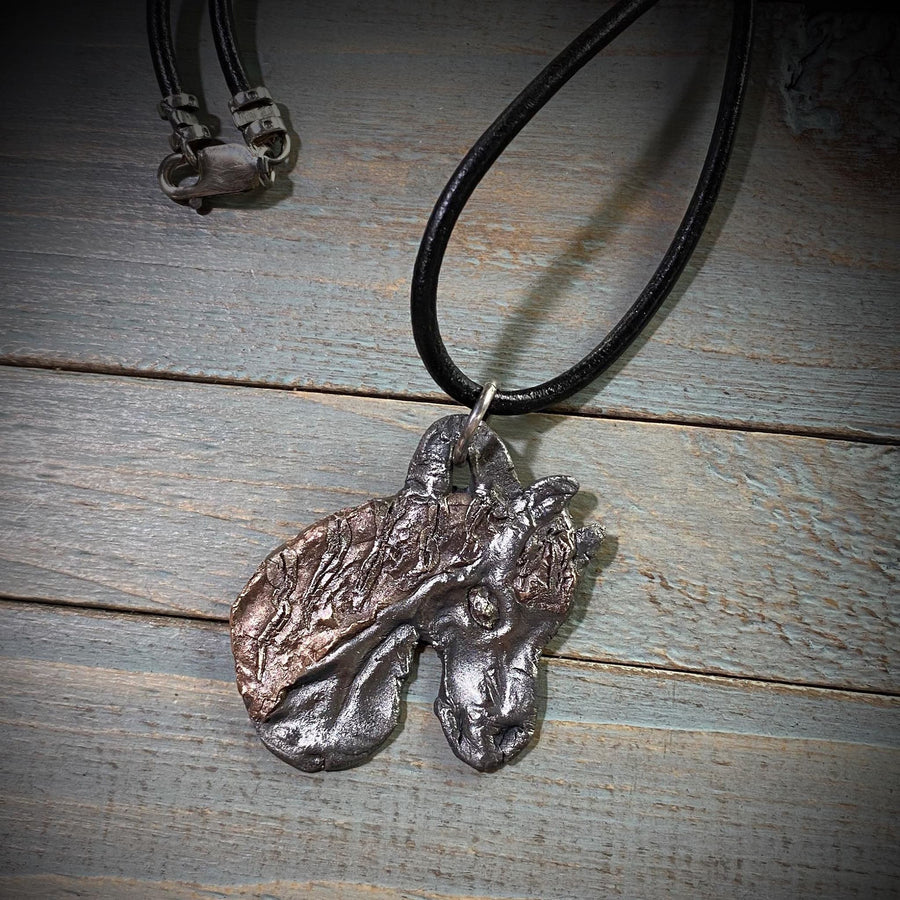 Steel and Copper Horse Head Pendant, Wild Horse, hand carved, Metal Clay, PMC, Unique OOAK, Customizable Necklace, Recycled