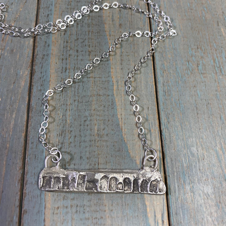 Solid Fine Silver little Houses Pendant, Neighborhood, Minimalist Bar Necklace, Metal Clay, Customizable Necklace, Recycled Silver