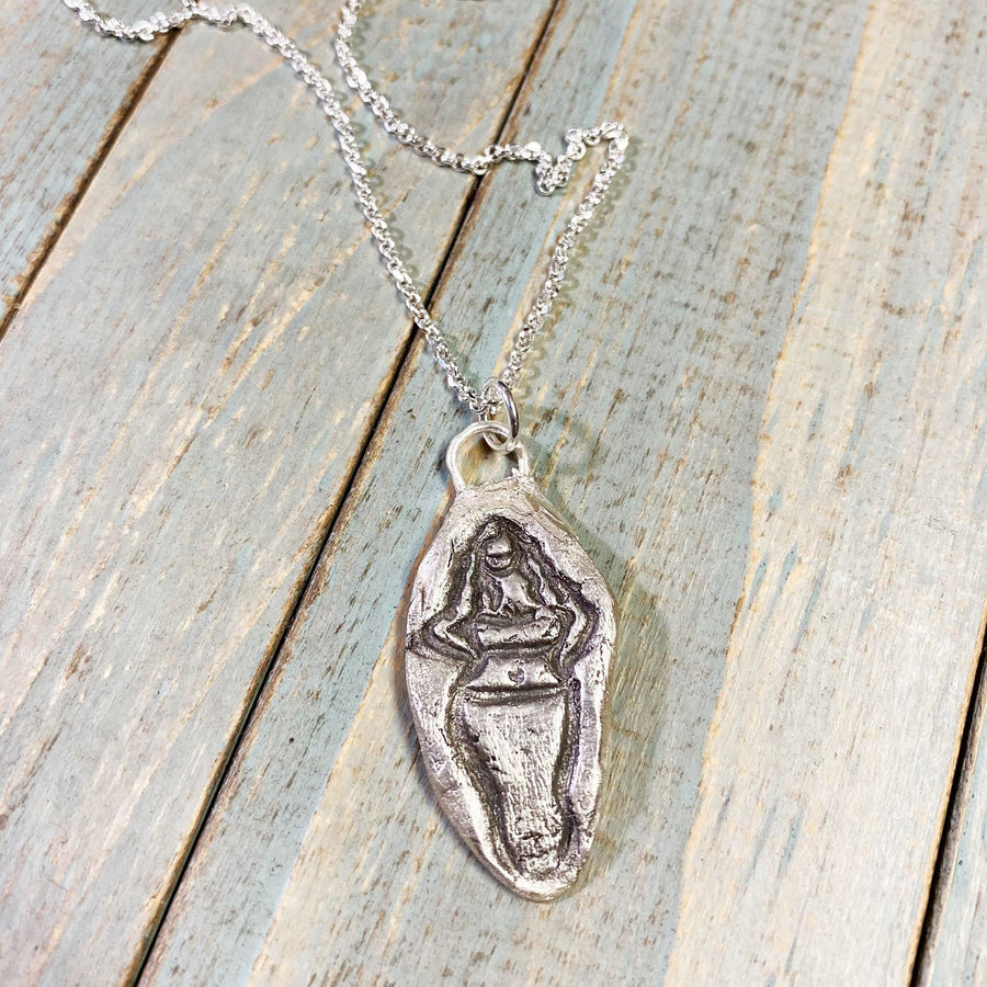 Solid Fine Silver, Thick Curvy Girl, Pendant, Plus Size Girl, hand carved, Metal Clay, PMC, Unique OOAK, Recycled Silver