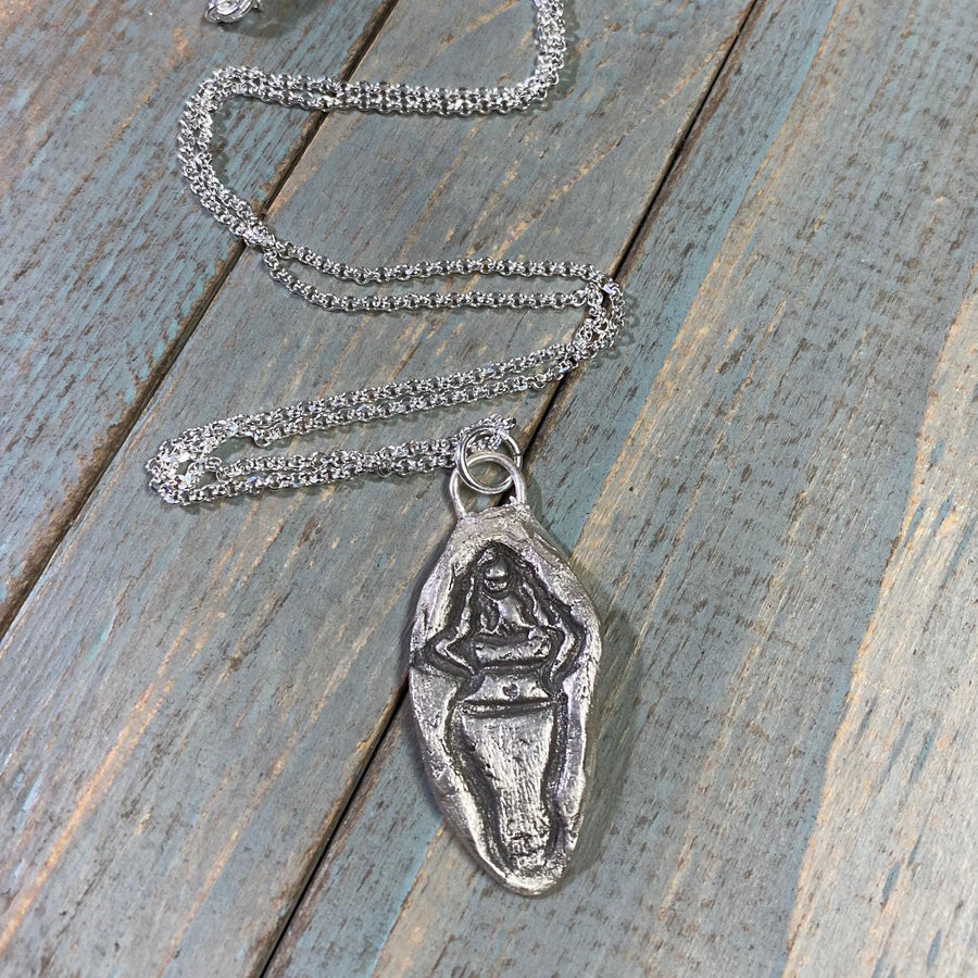 Solid Fine Silver, Thick Curvy Girl, Pendant, Plus Size Girl, hand carved, Metal Clay, PMC, Unique OOAK, Recycled Silver