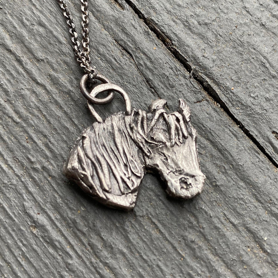 Solid Fine Silver Horse Head Pendant, Wild Horse, hand carved, Metal Clay, PMC, Unique OOAK, Customizable Necklace, Recycled Silver