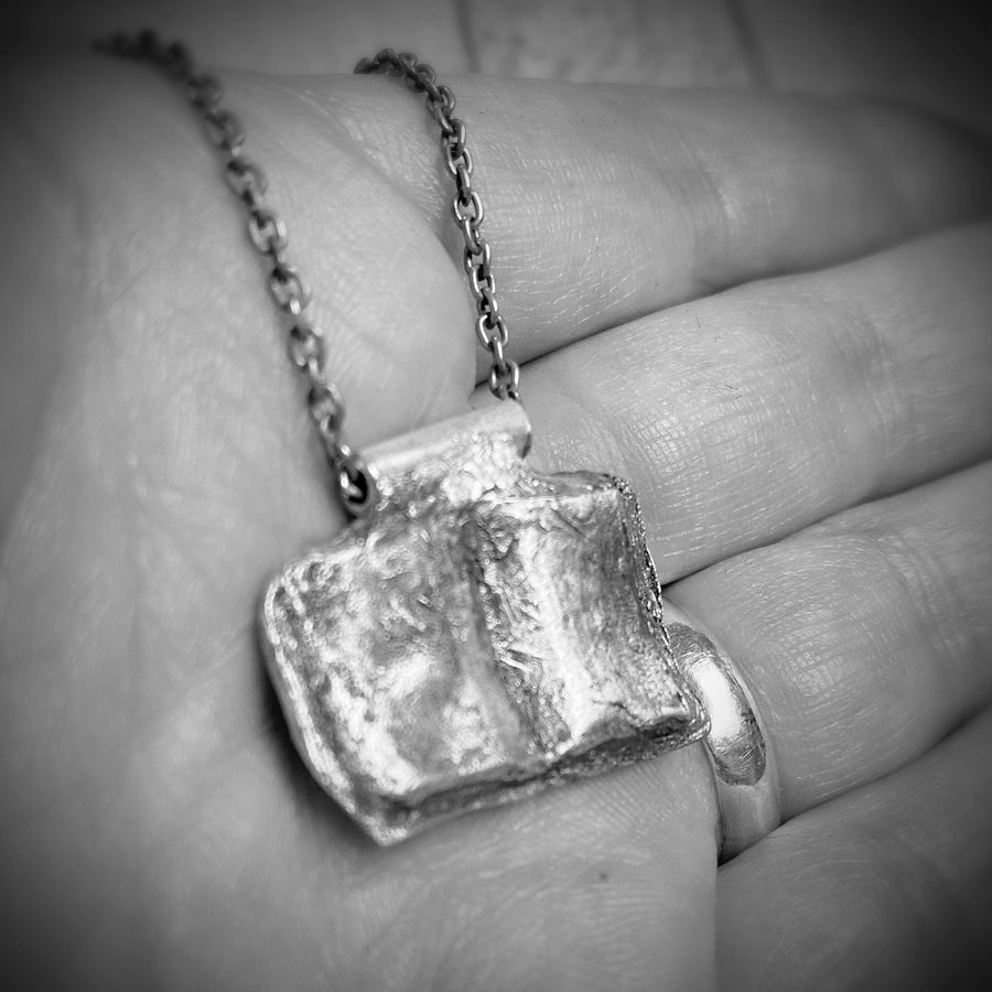 Solid Fine Silver Open Book Pendant, Reader Gift, hand carved, Metal Clay, PMC, Unique OOAK, Customizable Necklace, Recycled Silver