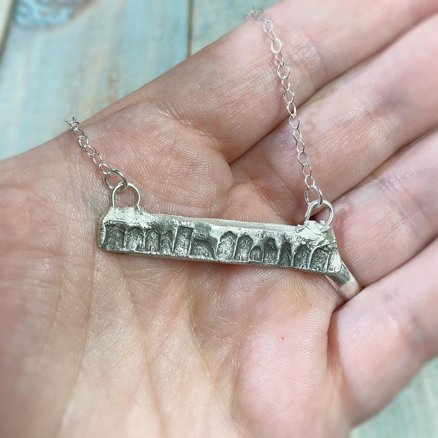 Solid Fine Silver little Houses Pendant, Neighborhood, Minimalist Bar Necklace, Metal Clay, Customizable Necklace, Recycled Silver