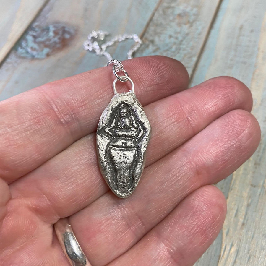 Solid Fine Silver, Thick Curvy Girl, Pendant, Plus Size Girl, hand carved, Metal Clay, PMC, Unique OOAK, Recycled Silver