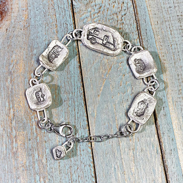 Artisan Fine Silver Little Camping Bracelet, handmade charm bracelet, Campers, RV, Trailer, Vacation Silver Clay PMC Completely Original