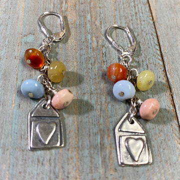 Artisan Sterling Silver Petal & mixed color Peruvian Opal beads with Sterling Earwires Drop Dangle Earrings Beautiful Bali Silver Stamped