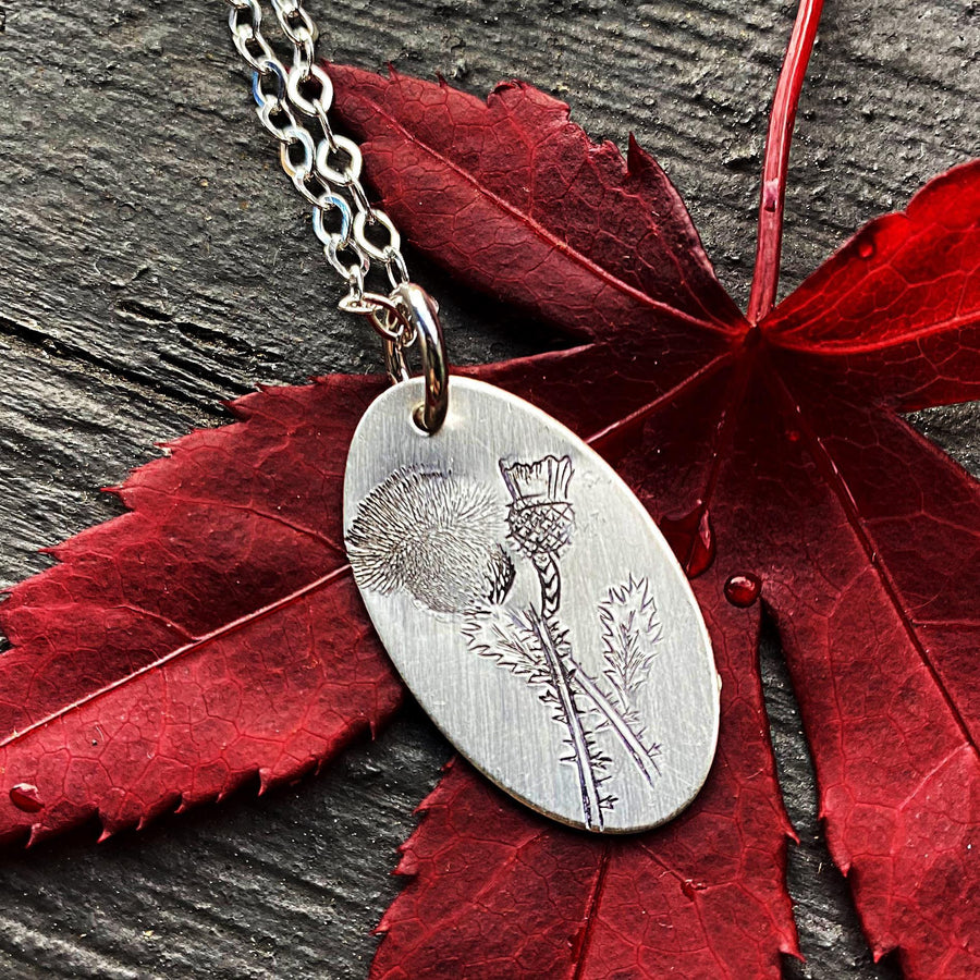 Artisan Stamped Beautiful Thistle Sterling Silver Pendant Necklace, Large Thistle, Small Thistle, Subtle and Minimalist