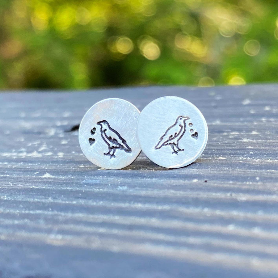 Artisan Sterling Silver Petite Crow or Raven Stud Earrings, Minimalist, Nevermore, Edgar Allen Poe, Crow Lovers, Black Crows