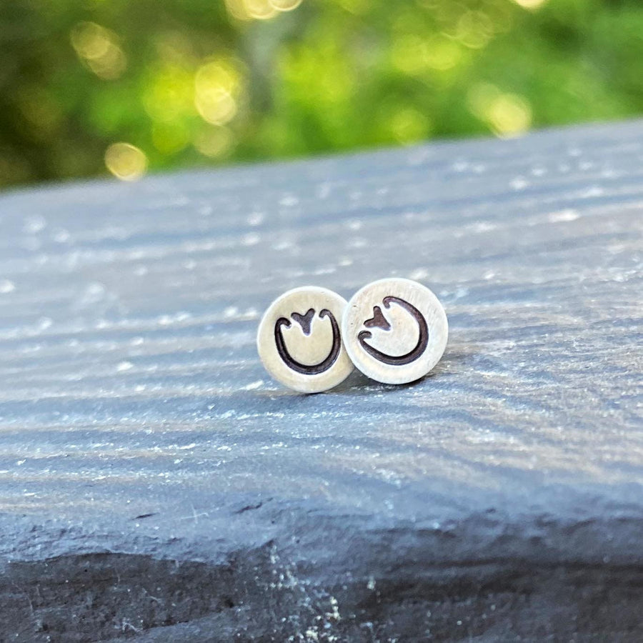 Artisan Sterling Silver Petite Horse Hoof Print Stud Earrings, Unshod Barefoot, Minimalist  Equine lover, sterling stud earrings