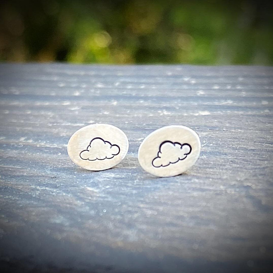 Artisan Sterling Silver Petite Oval Cloud Stud Earrings, Minimalist Computer Cloud lover, sterling stud Nerd or Programmer earrings