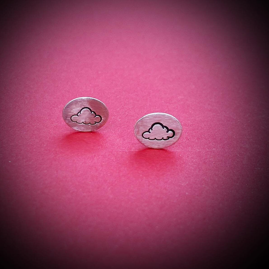 Artisan Sterling Silver Petite Oval Cloud Stud Earrings, Minimalist Computer Cloud lover, sterling stud Nerd or Programmer earrings