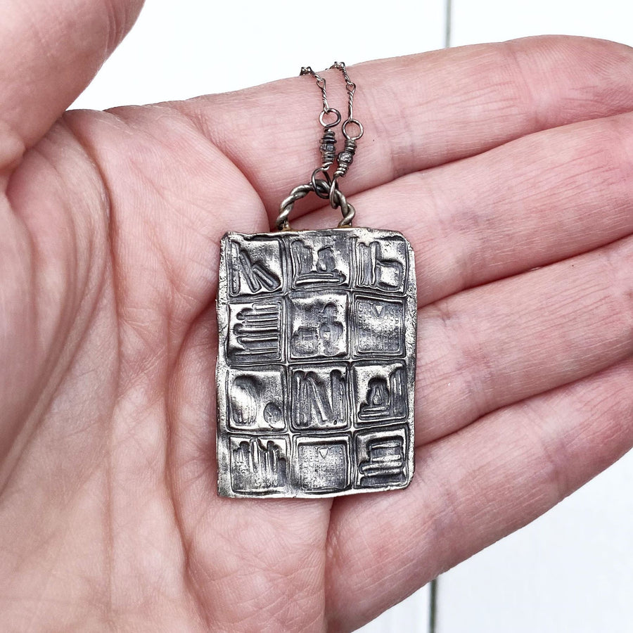 Bookcase Pendant - Shelves - Lover of Organization - Rustic Fine Silver Book Shelf Scene Pendant, books, reader,Metal Clay & Recycled Silver