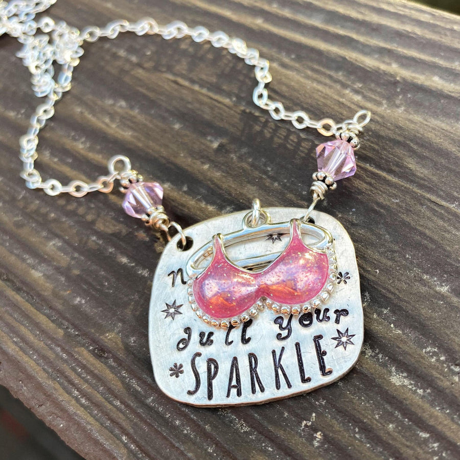 Artisan Sterling Silver and Sparkly Pink Enamel Necklace 