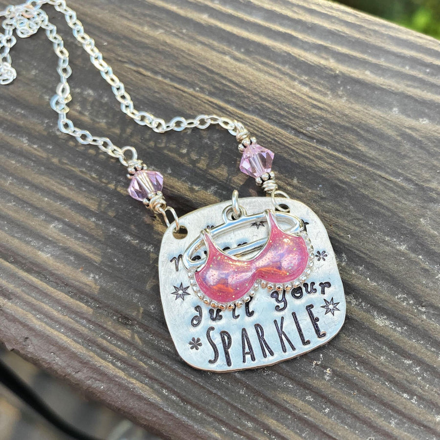 Artisan Sterling Silver and Sparkly Pink Enamel Necklace 