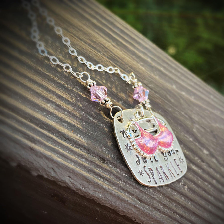 Artisan Sterling Silver and Sparkly Pink Enamel Necklace 