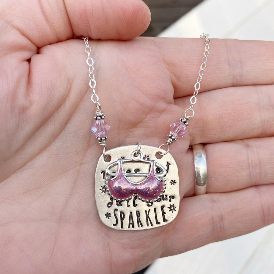 Artisan Sterling Silver and Sparkly Pink Enamel Necklace 