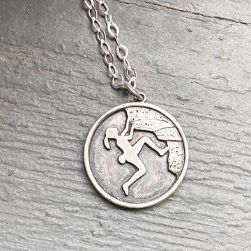 Artisan Sterling Silver Girl Climbing pendant necklace, 