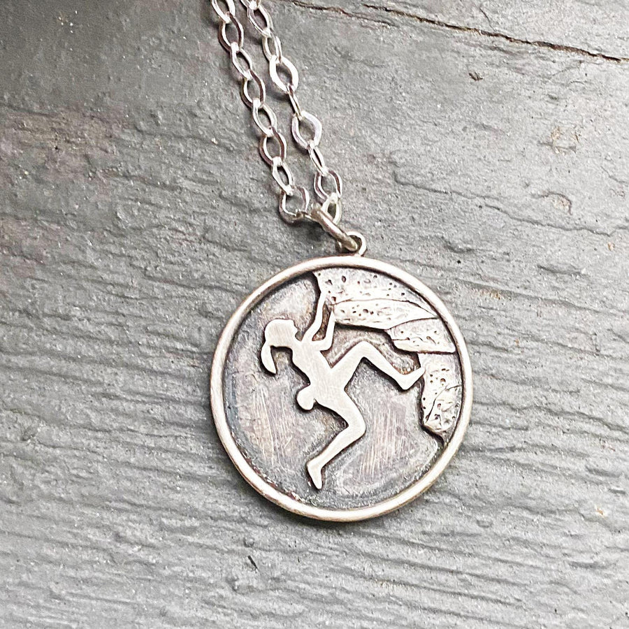 Artisan Sterling Silver Girl Climbing pendant necklace, 