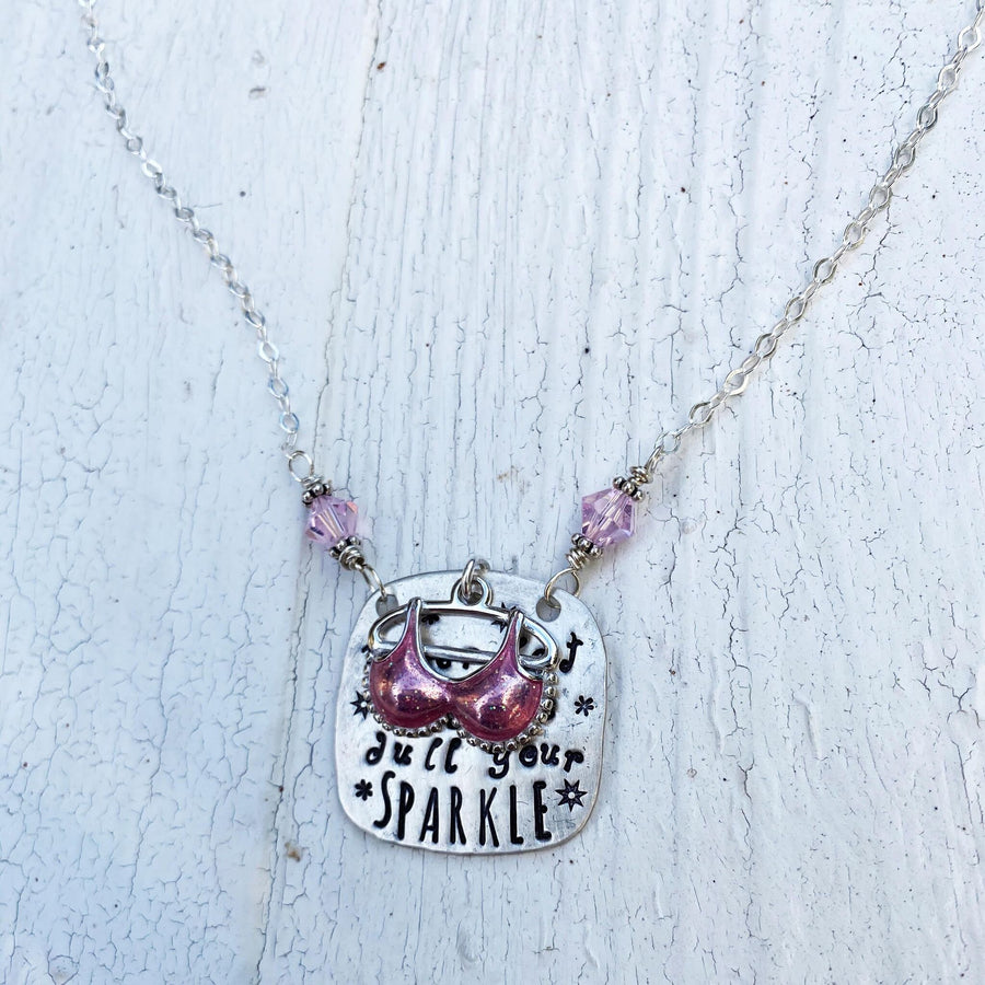 Artisan Sterling Silver and Sparkly Pink Enamel Necklace 