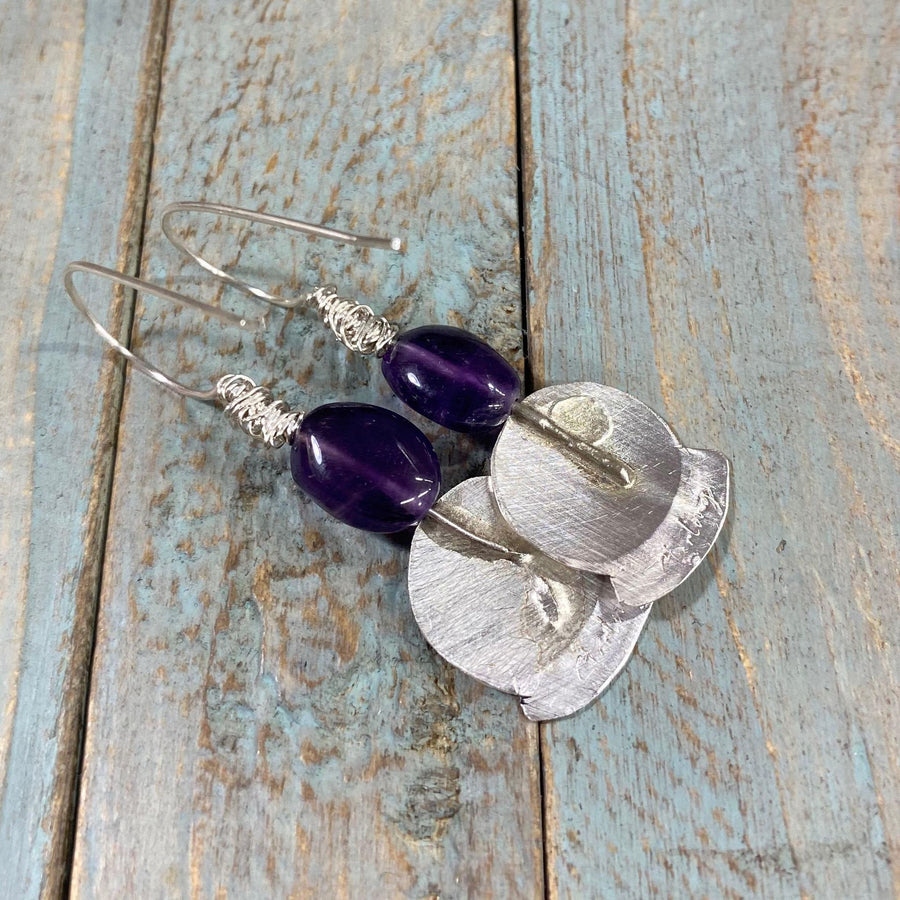 Artisan Sterling Silver & Amethyst Crystal Ball or Snow Globes with Sterling Earwires Drop Dangle Earrings