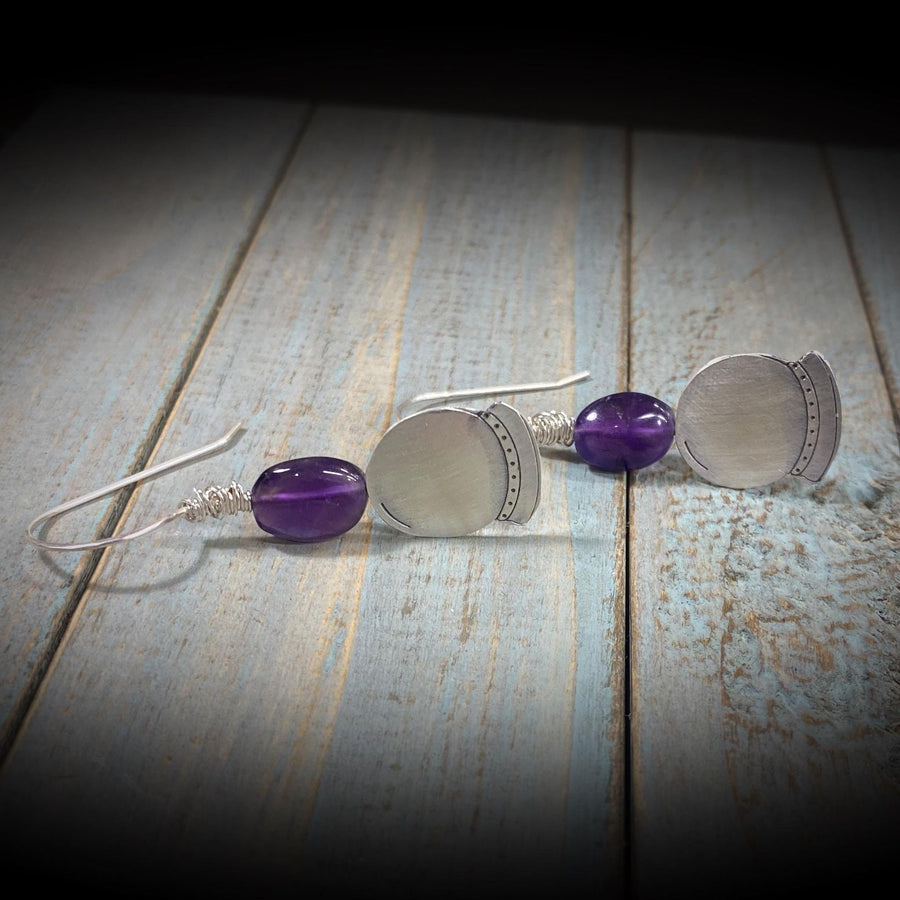 Artisan Sterling Silver & Amethyst Crystal Ball or Snow Globes with Sterling Earwires Drop Dangle Earrings