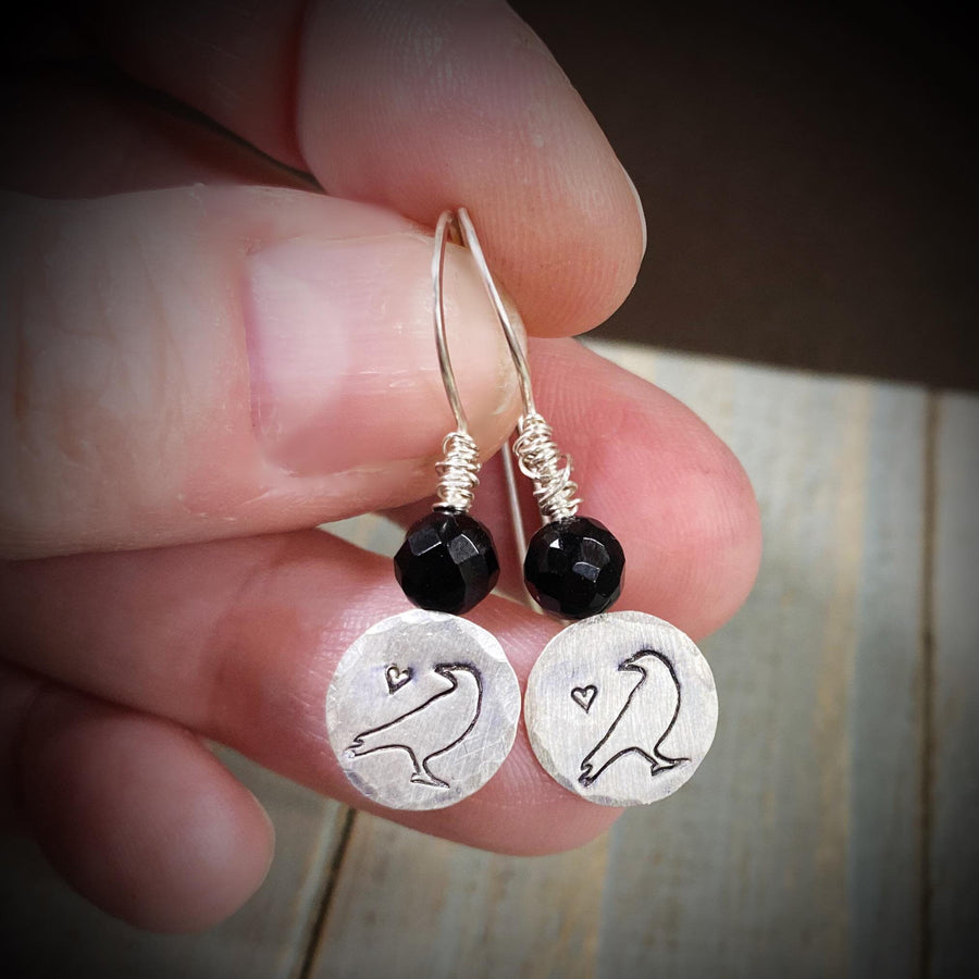 Artisan Sterling Silver Wise Barn Owl Earrings, Stamped Earrings, Brown Snowflake Jasper Earrings, Minimalist, Ear Wire, Unique, Original