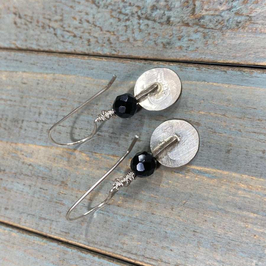 Artisan Sterling Silver Wise Barn Owl Earrings, Stamped Earrings, Brown Snowflake Jasper Earrings, Minimalist, Ear Wire, Unique, Original