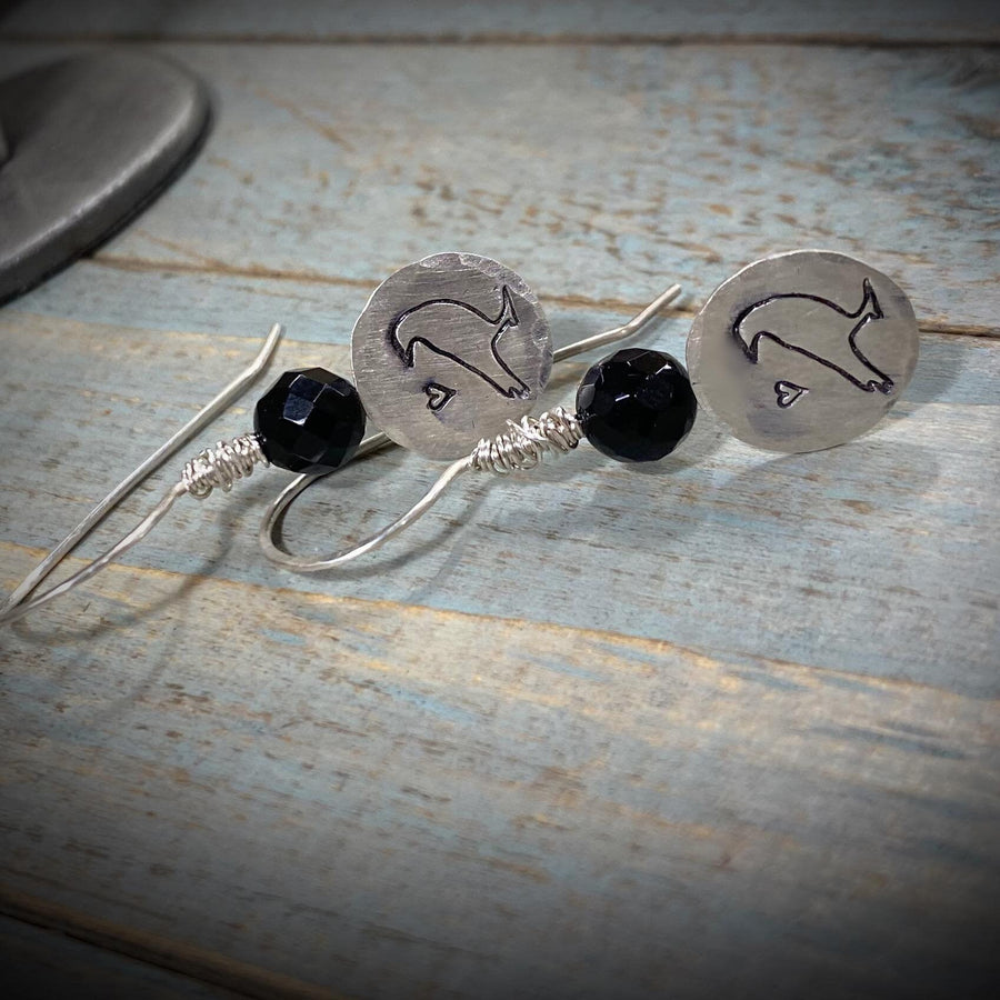 Artisan Sterling Silver Wise Barn Owl Earrings, Stamped Earrings, Brown Snowflake Jasper Earrings, Minimalist, Ear Wire, Unique, Original