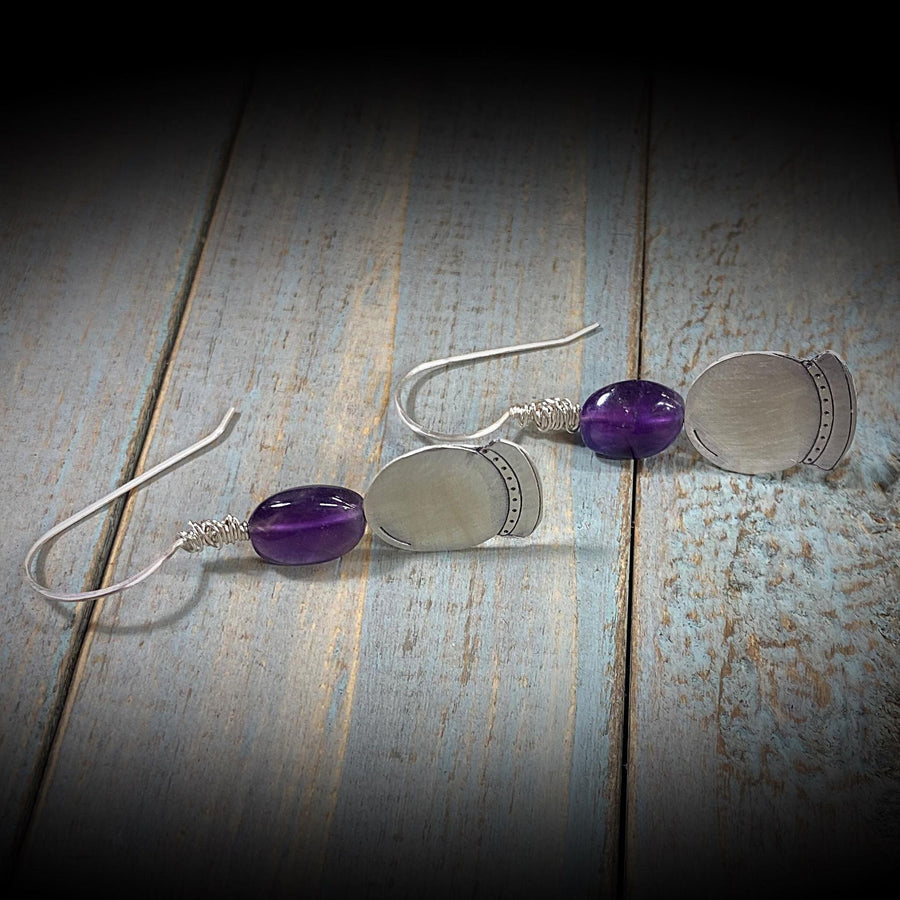 Artisan Sterling Silver & Amethyst Crystal Ball or Snow Globes with Sterling Earwires Drop Dangle Earrings