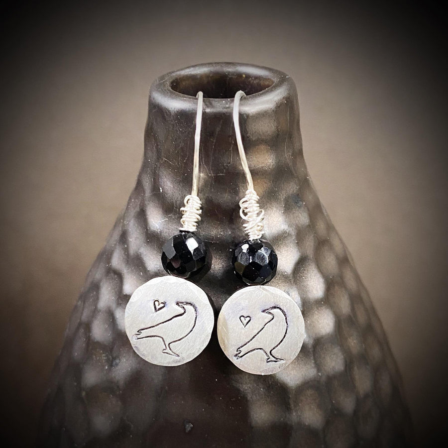 Artisan Sterling Silver Wise Barn Owl Earrings, Stamped Earrings, Brown Snowflake Jasper Earrings, Minimalist, Ear Wire, Unique, Original